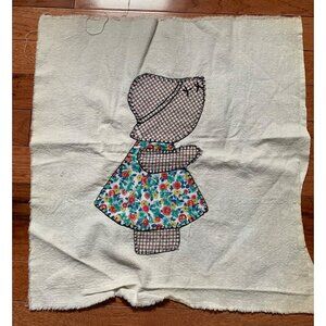 Vtg Ivory Sunbonnet Sue Applique Stitch Panel 16x18 Quilting Square Doll Design
